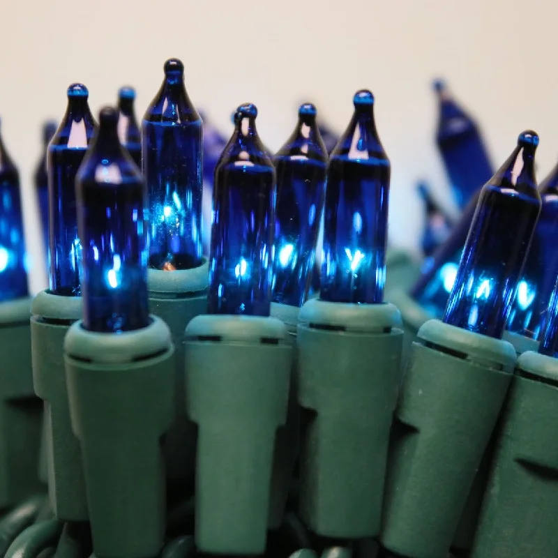 100-bulb Blue Mini Lights, 4" Spacing, Green Wire