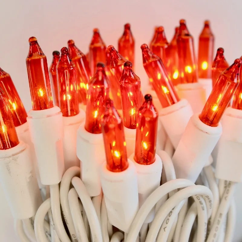 100-bulb Orange Mini Lights, 2.5" Spacing, White Wire