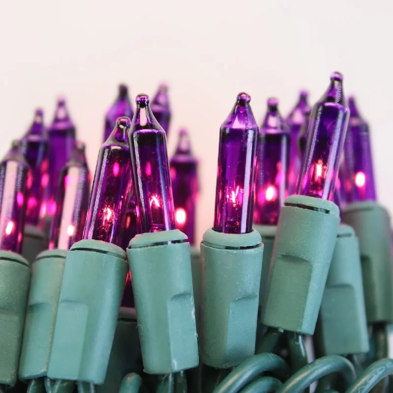 50-bulb Purple Mini Lights, 6" Spacing, Green Wire