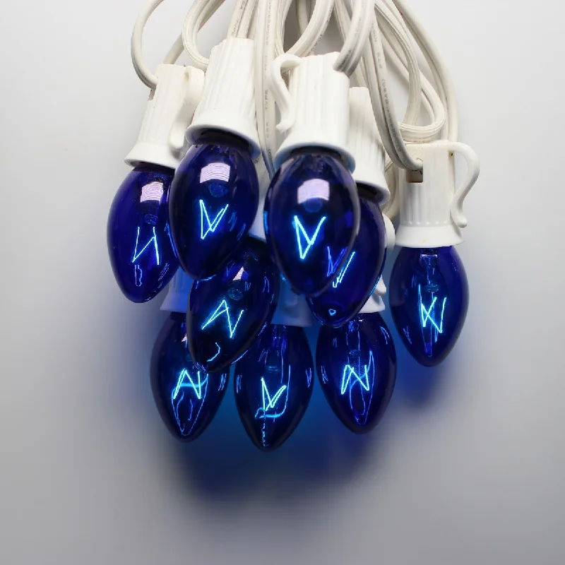 C7 Blue Extra Bright Glass Bulbs E12 Bases (25 Pack)