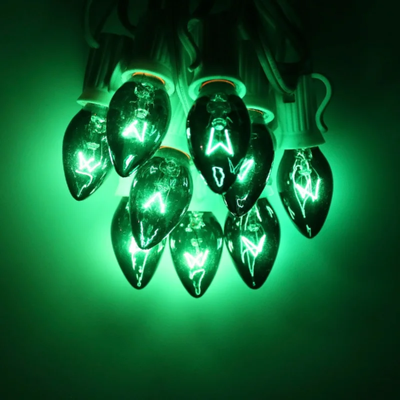 C7 Green Triple Dip Glass Bulbs E12 Bases (25 Pack)