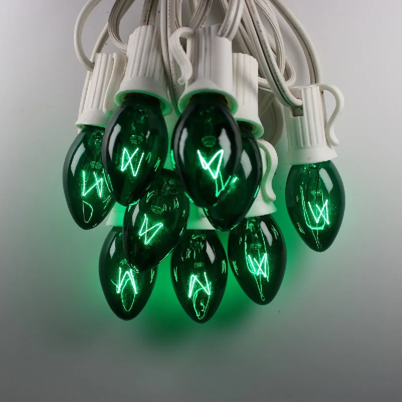 C7 Green Glass Bulbs E12 Bases (25 Pack)