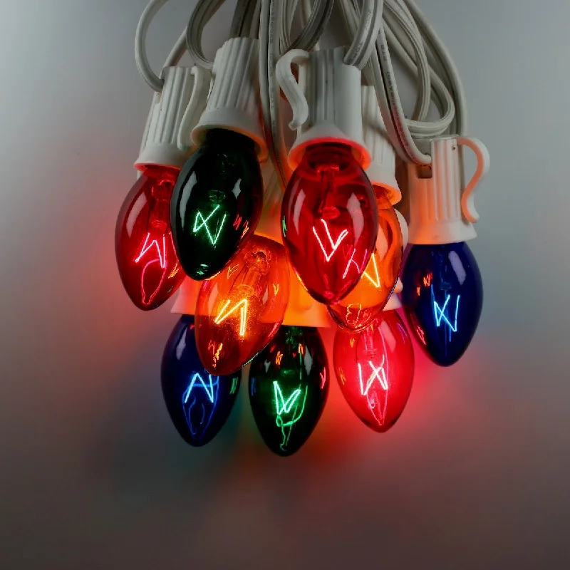 C7 Multicolor Glass Bulbs E12 Bases (25 Pack)