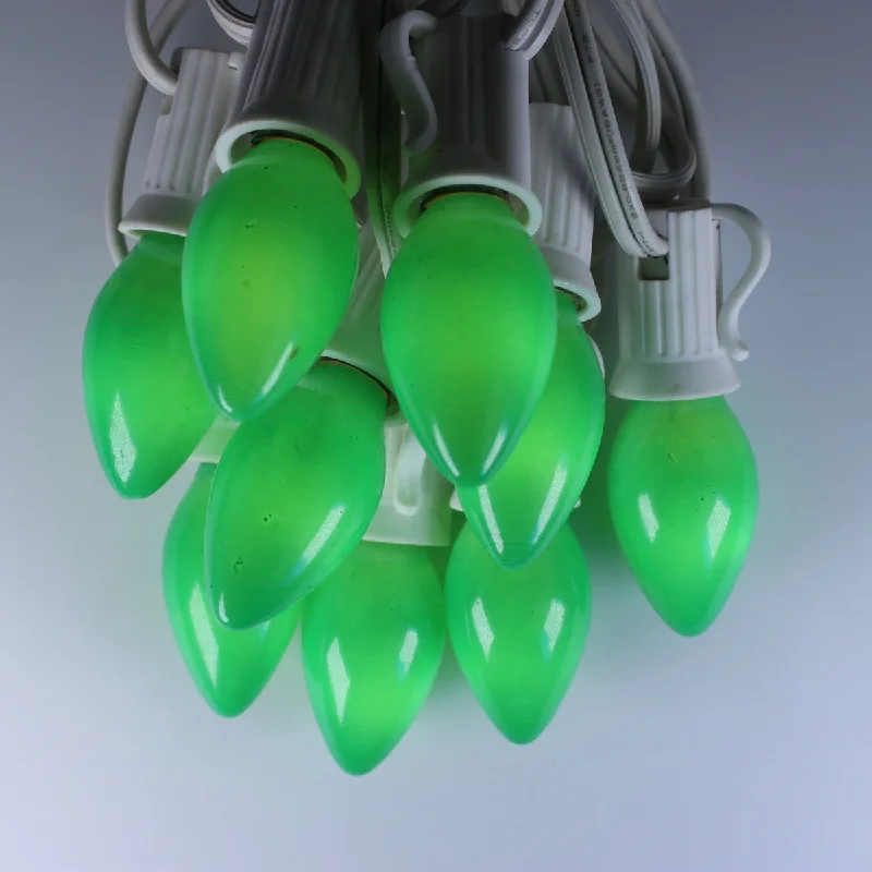 C7 Green Opaque Glass Bulbs E12 Bases (25 Pack)