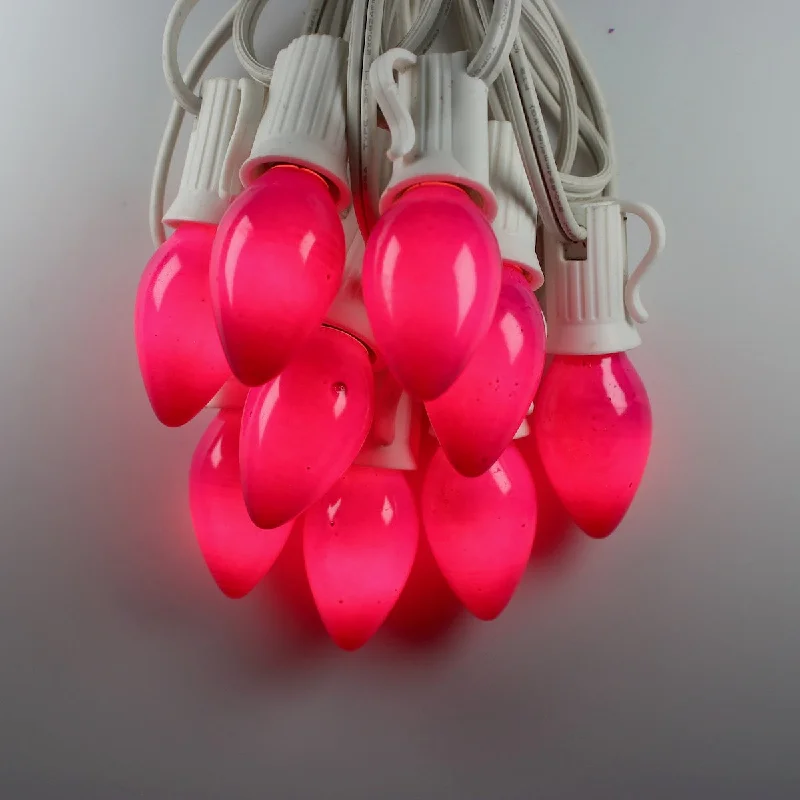 C7 Pink Opaque Glass Bulbs E12 Bases (25 Pack)