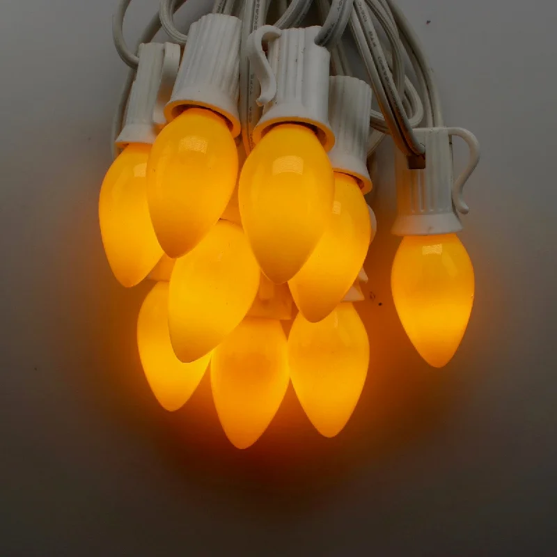 C7 Yellow Opaque Glass Bulbs E12 Bases (25 Pack)