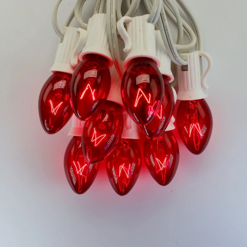 C7 Red Glass Bulbs E12 Bases (25 Pack)