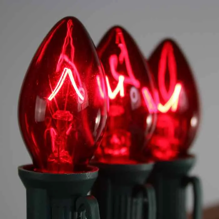 C7 Red Extra Bright Glass Bulbs E12 Bases (25 Pack)