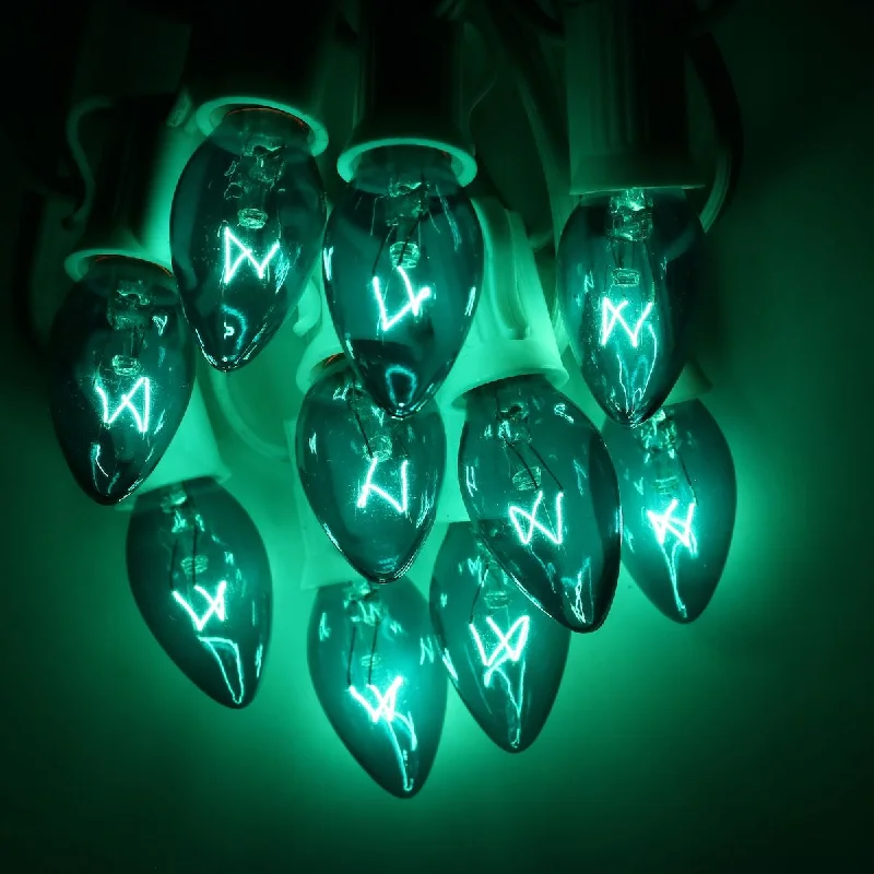 C7 Teal Extra Bright Glass Bulbs E12 Bases (25 Pack)