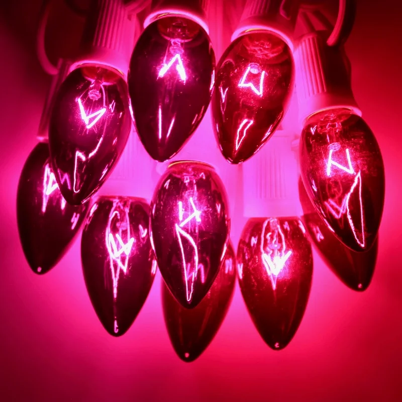 C7 Pink Triple Dip Glass Bulbs E12 Bases (25 Pack)