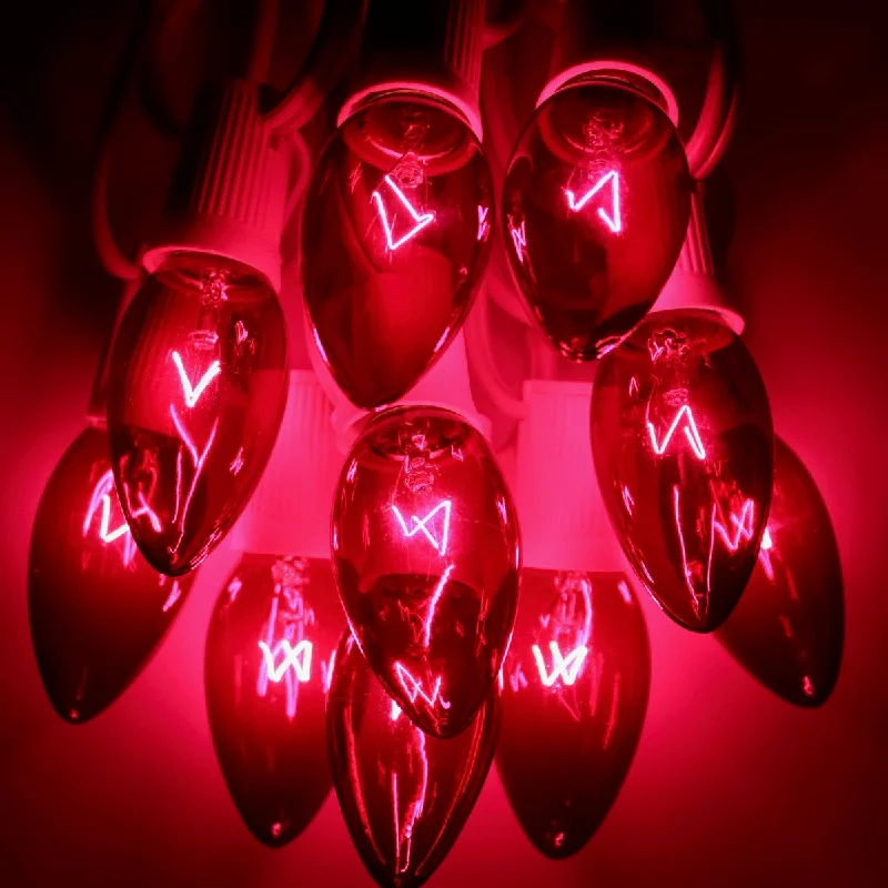 C7 Red Twinkle Glass Bulbs E12 Bases (25 Pack)