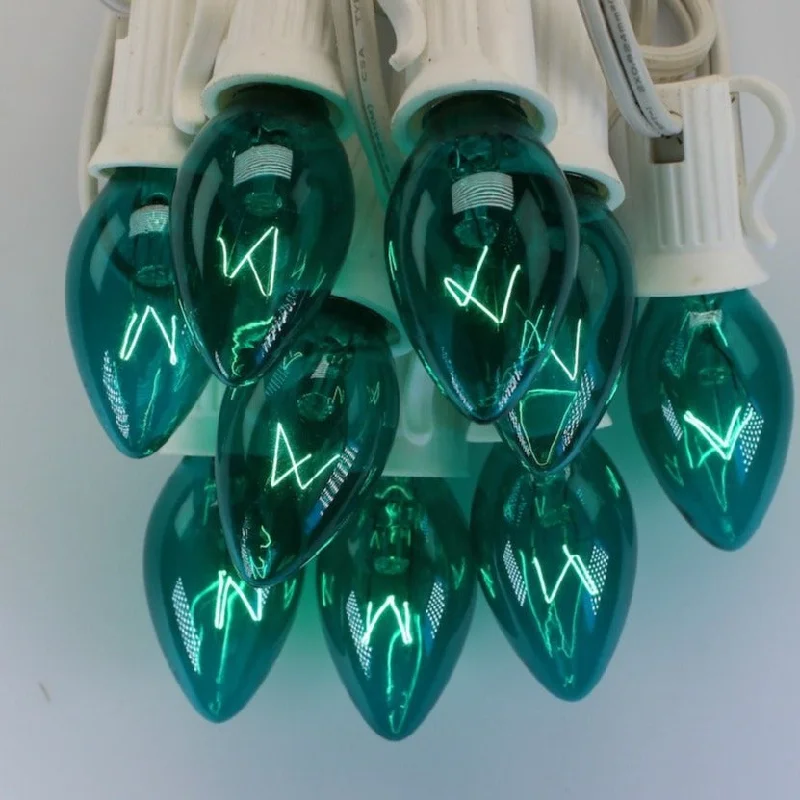 C7 Teal Twinkle Glass Bulbs E12 Bases (25 Pack)