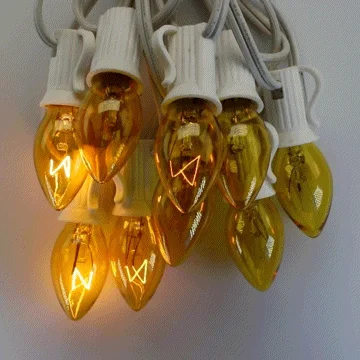 C7 Yellow Twinkle Glass Bulbs E12 Bases (25 Pack)