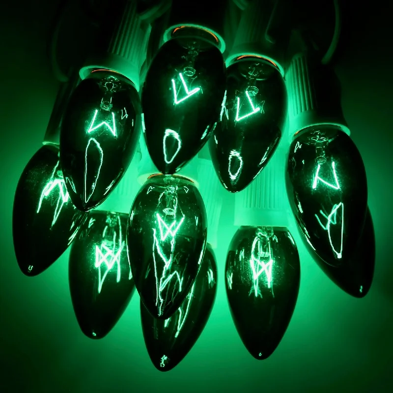 C9 Green Triple Dip Glass Bulbs E17 Bases (25 Pack)