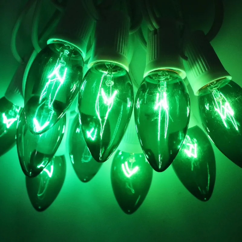 C9 Green Glass Bulbs E17 Bases (25 Pack)