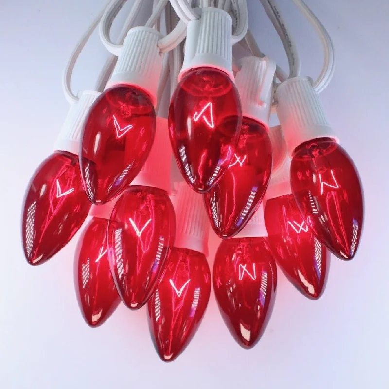 C9 Red Glass Bulbs E17 Bases (25 Pack)