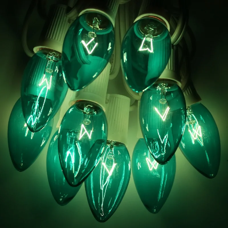 C9 Teal Glass Bulbs E17 Bases (25 Pack)