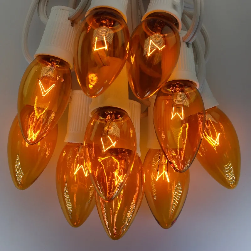 C9 Yellow Triple Dip Glass Bulbs E17 Bases (25 Pack)