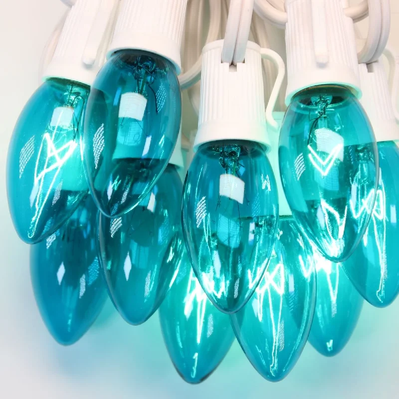 C9 Teal Twinkle Glass Bulbs E17 Bases (25 Pack)