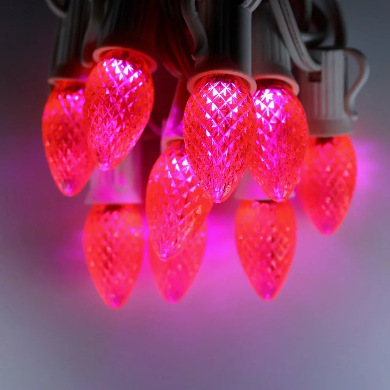 C7 Pink Twinkle LED Bulbs E12 Bases (25 Pack)