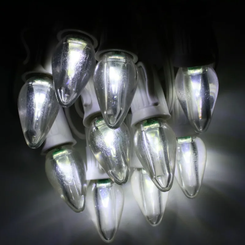 C7 Pure (Cool) White Smooth Twinkle LED Bulbs E12 Bases (25 Pack)