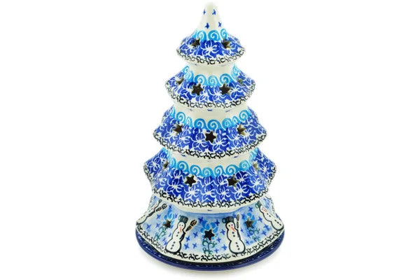 10" Christmas Tree Candle Holder - Snowmen Circle