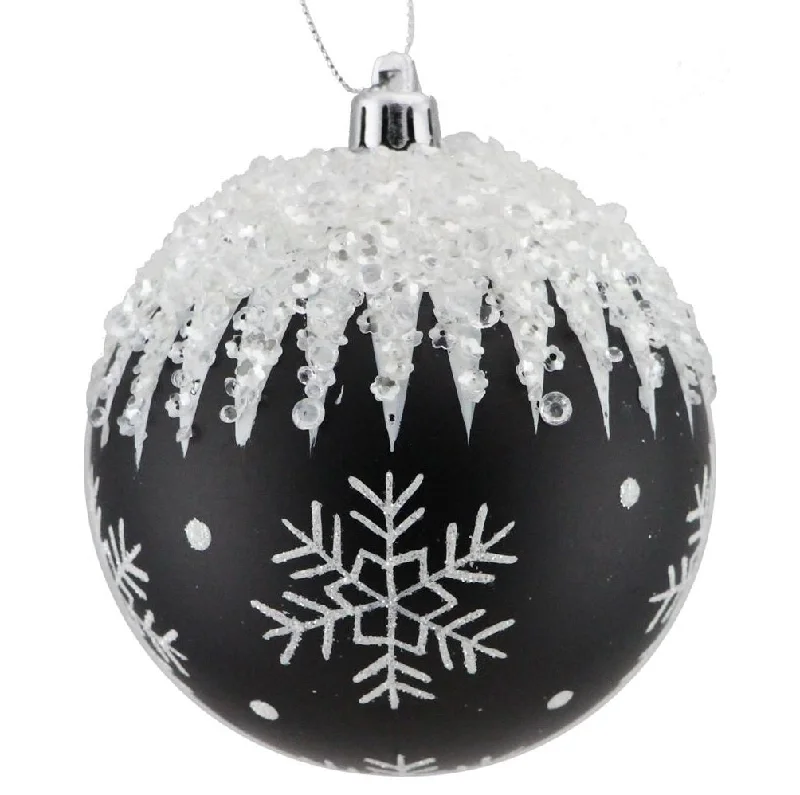 4" Matte Black Snowflake Icicle Ball Ornament