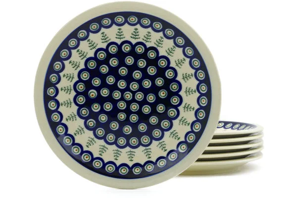 Set of 6 Plates - Peacock Christmas