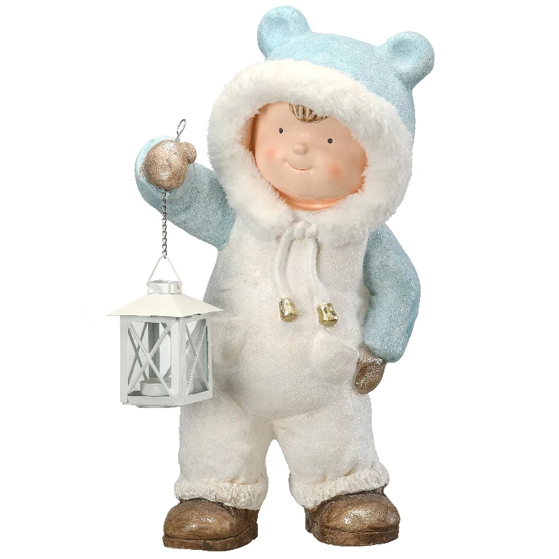 17 in. Boy in Snowsuit Candleholder Figuerine