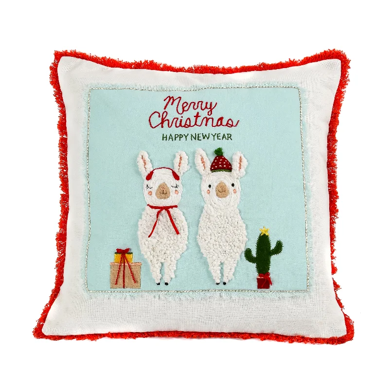 18 in. HGTV Home Collection Merry Christmas Llamas Pillow