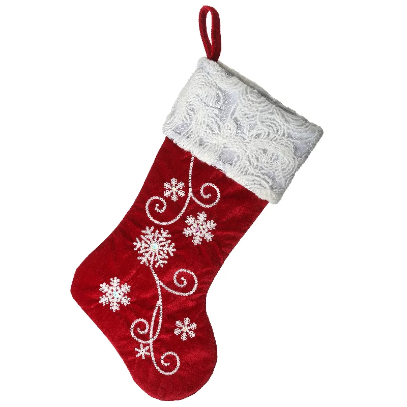 18 in. Red Christmas Stocking with Snowflakes