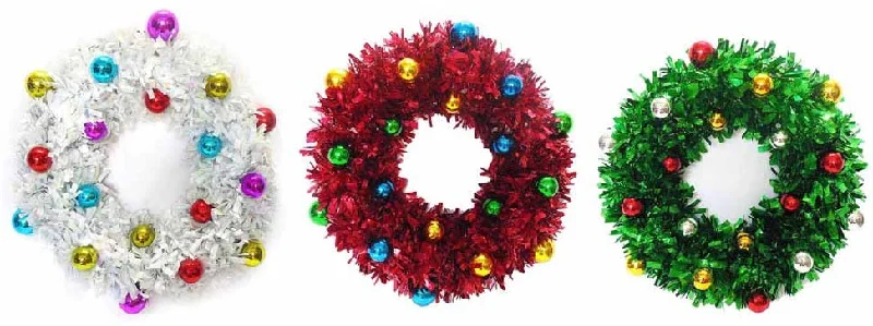 18" Tinsel Wreath with Shatterproof Ornaments