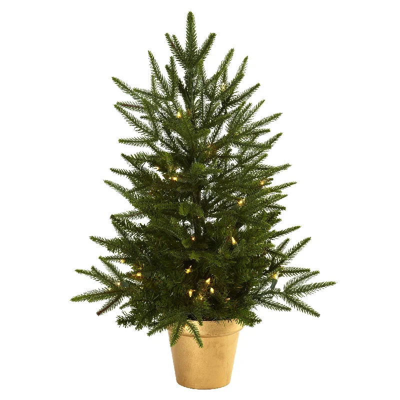 2.5’ Christmas Tree w/Golden Planter & Clear Lights