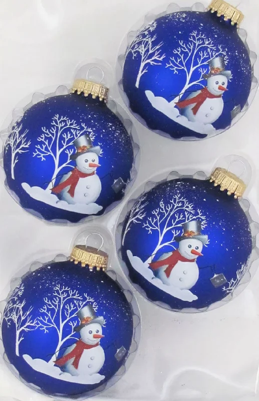 Set of 4 Royal Glass Bell Ringer Snowman Ornaments