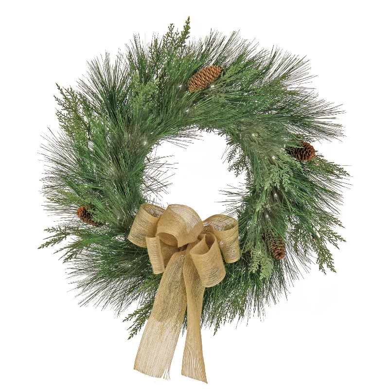 22 in. Pre-Lit HGTV Home Collection Black Tie Cedar Wreath