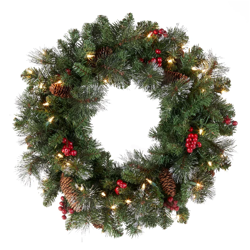 24 in. Pre-Lit Crestwood Spruce Spruce Wreath with Clear Lights