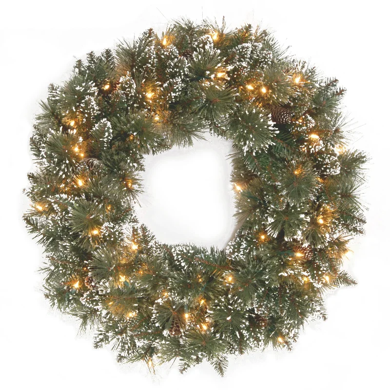 24 in. Pre-Lit Glittery Bristle Pine Wreath with LED Lights