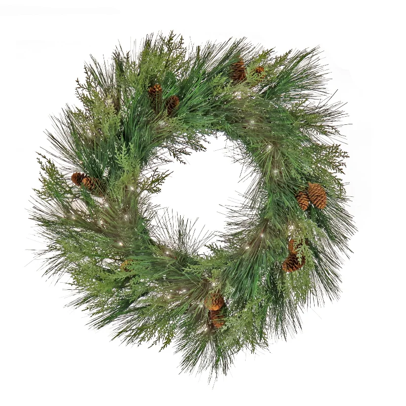 28 in. Pre-Lit HGTV Home Collection Black Tie Cedar Wreath