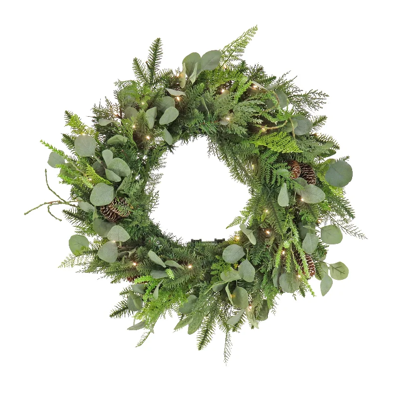 28 in. Pre-Lit HGTV Home Collection Frosted Wreath with LED Lights