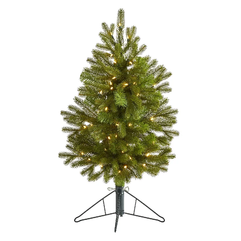 3' Cambridge Spruce Flat Back Artificial Christmas Tree with 50 Warm White (Multifunction) LED Lights and 113 Bendable Branches