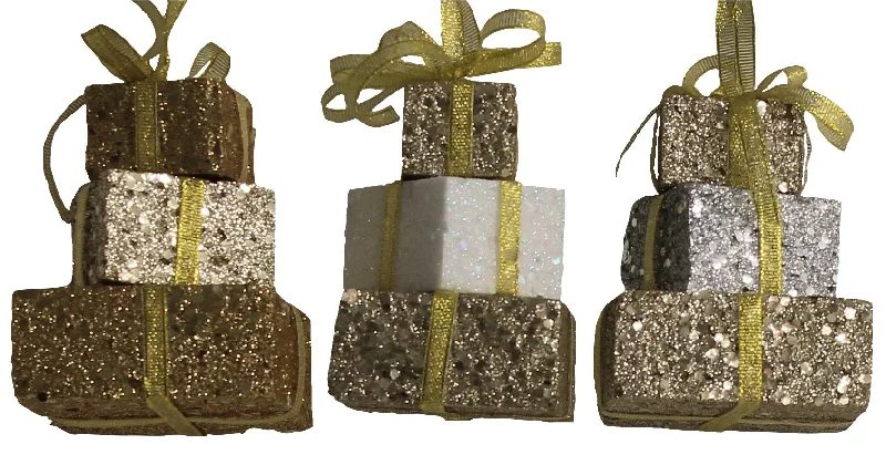 3-Layer Gold Glitter Gift Box Ornaments