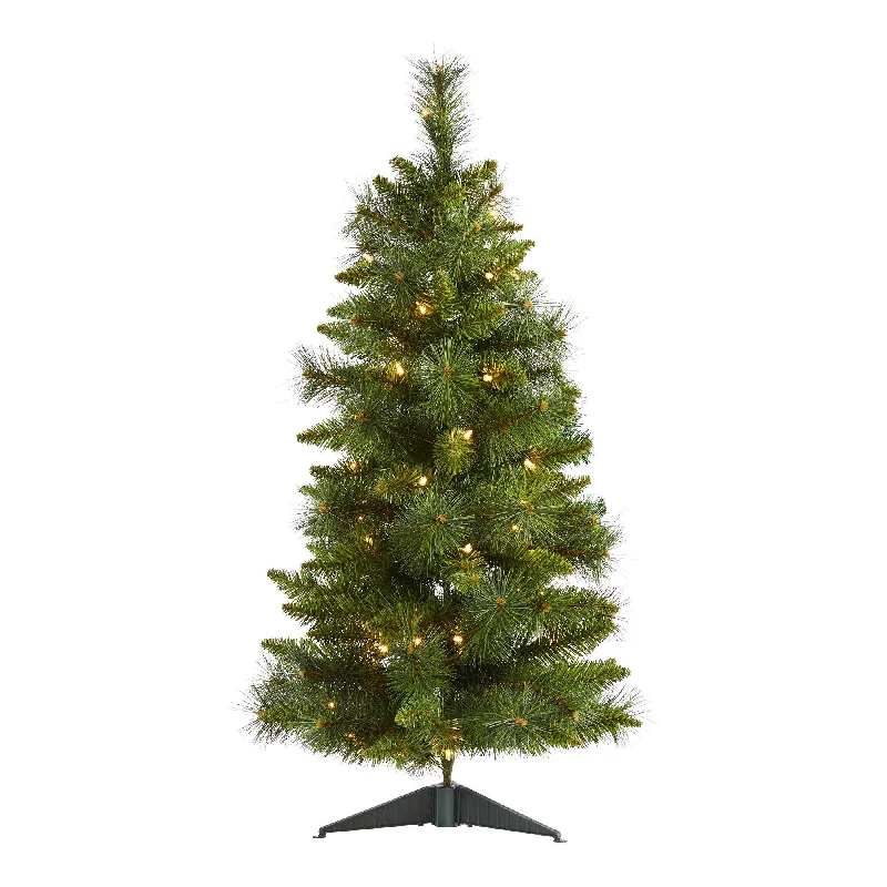 3’ New Haven Pine Artificial Christmas Tree with 50 Warm White LED Lights and 93 Bendable Branches