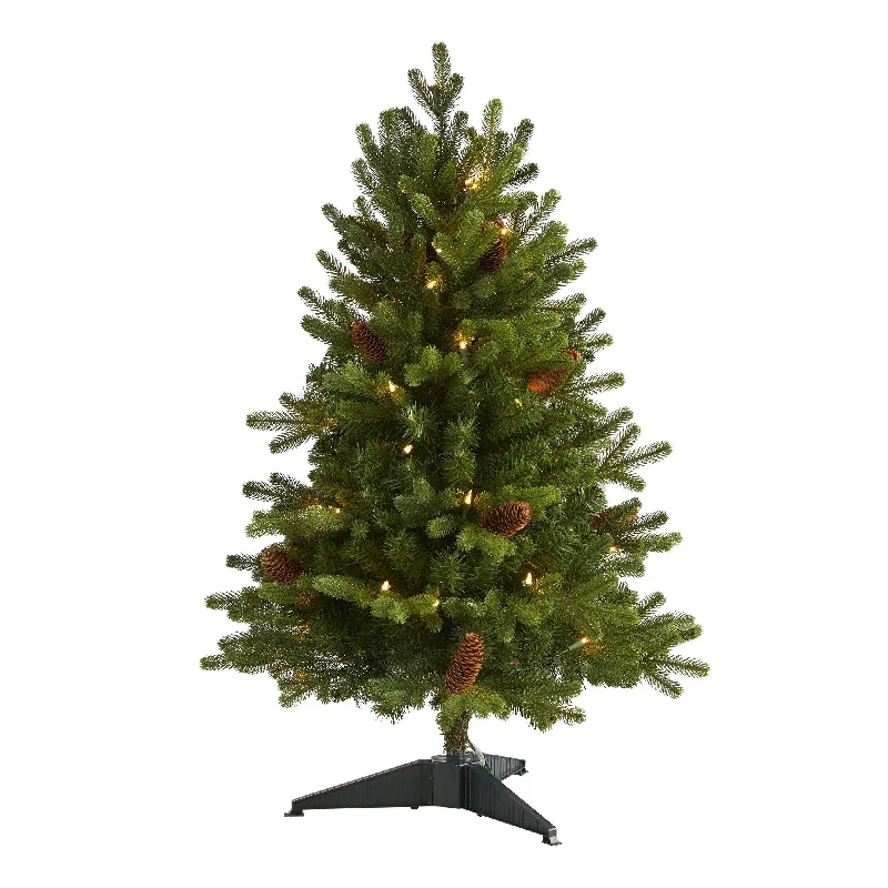 3’ Yukon Mountain Fir Artificial Christmas Tree with 50 Clear Lights and Pine Cones