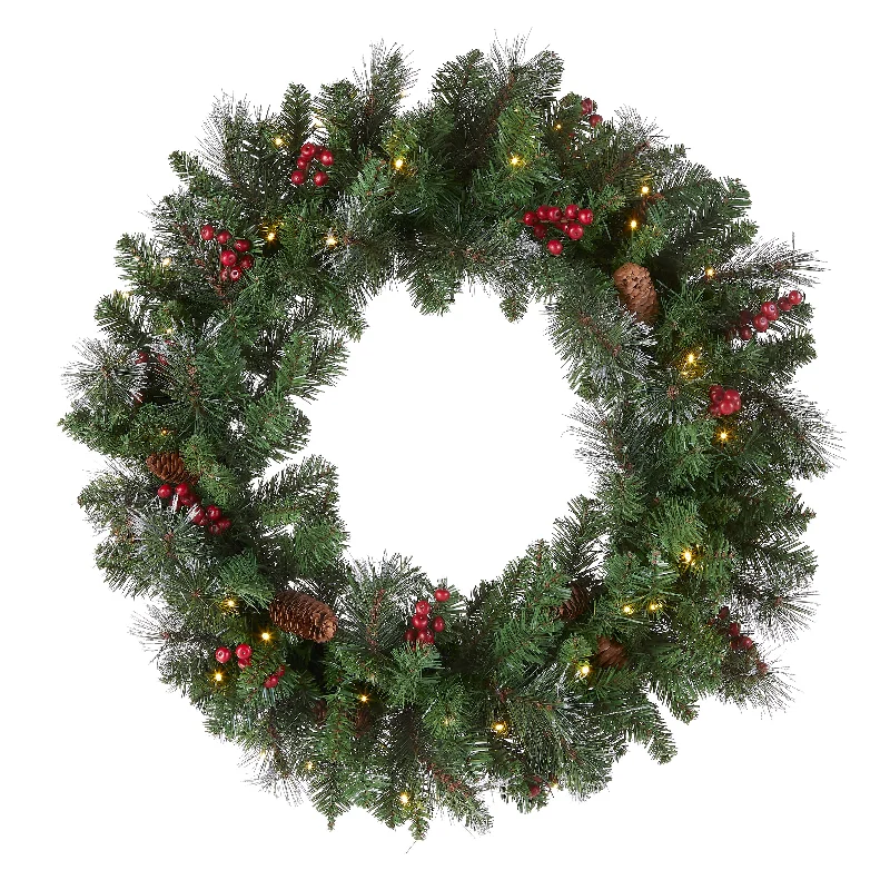 30 in. Pre-Lit Crestwood Spruce Wreath with Warm White LED Lights