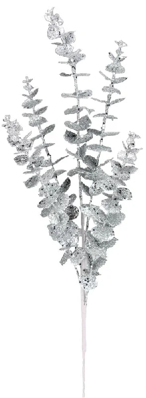 32" Silver Glitter Eucalyptus Pick Spray