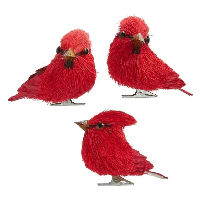 3" Red Sisal Bird Clip-On Ornaments