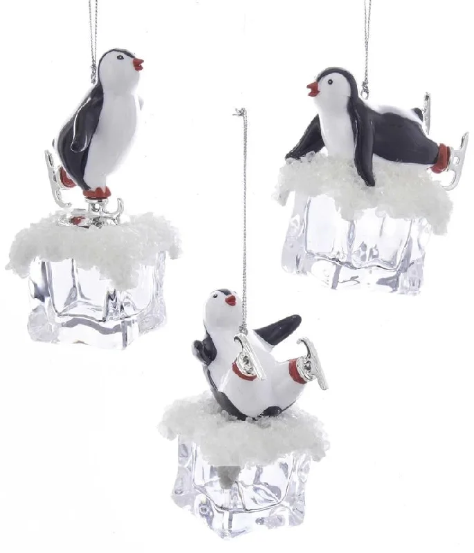 4.25" Skating Penguins on Ice Ornaments