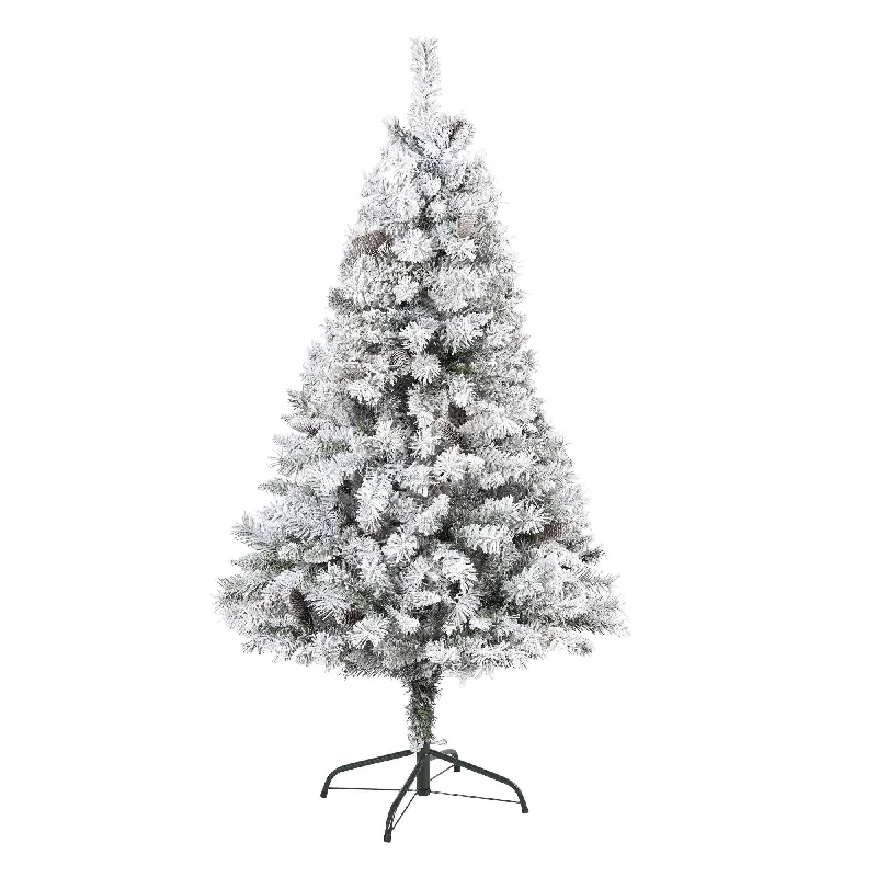 5' Flocked White River Mountain Pine Artificial Christmas Tree with Pinecones