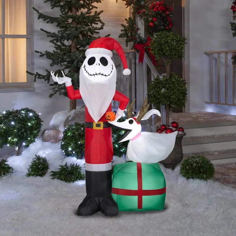 5' Jack Skellington and Zero with Antlers Airblown® Inflatable