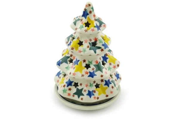 6" Christmas Tree Candle Holder - Confetti Stars